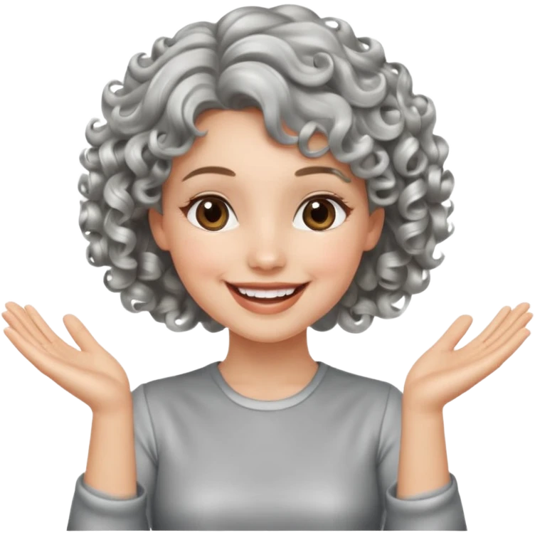 silver, short, wavy-haired with curls, smiling/excited pretty lady, silver top, clapping hands

 emoji