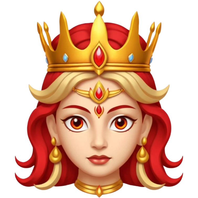 Hindu goddess Durga portrait, head and shoulders only, fierce warrior look, red and gold crown, powerful eyes, divine aura, 3D cartoon, mobile game icon style, clean background, no text, no watermark
 emoji