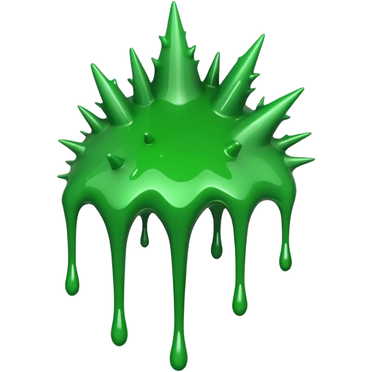 A glossy green paint splash with irregular spiky edges on a transparent background. emoji