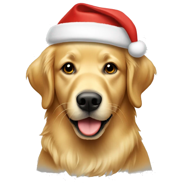 Golden retriever with Christmas hat emoji