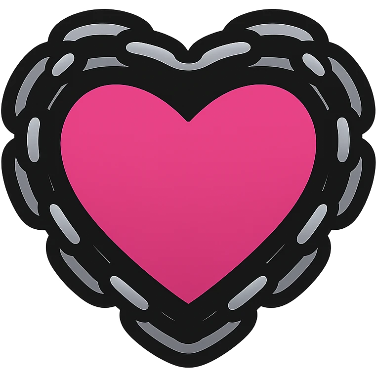 gothic heart with a silver chain border, color icon filled style, pink and black emoji