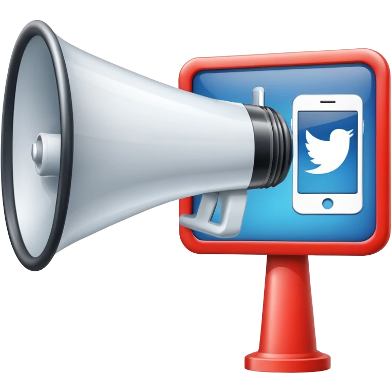 An icon featuring a megaphone, a billboard, and social media icons, symbolizing advertising and public relations. The design includes a press release and a rising graph, representing brand promotion and communication strategies. Transparent background highlights media influence and outreach. emoji