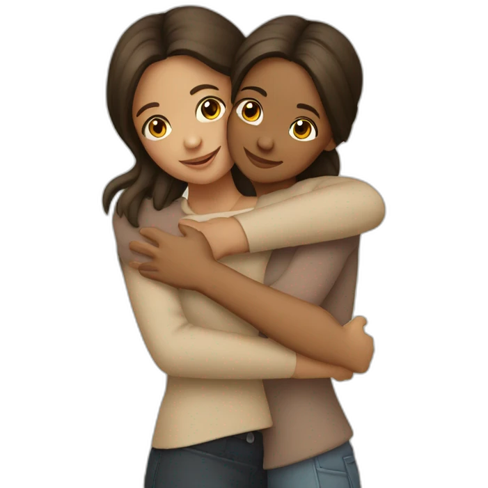 Two girls hugging each other fair skintone emoji