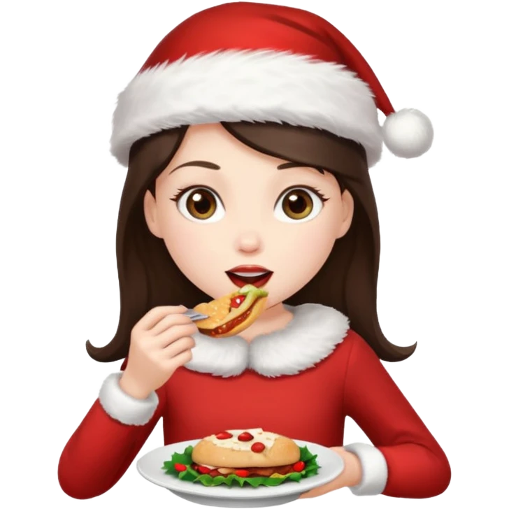brunette christmas character eating lunch emoji