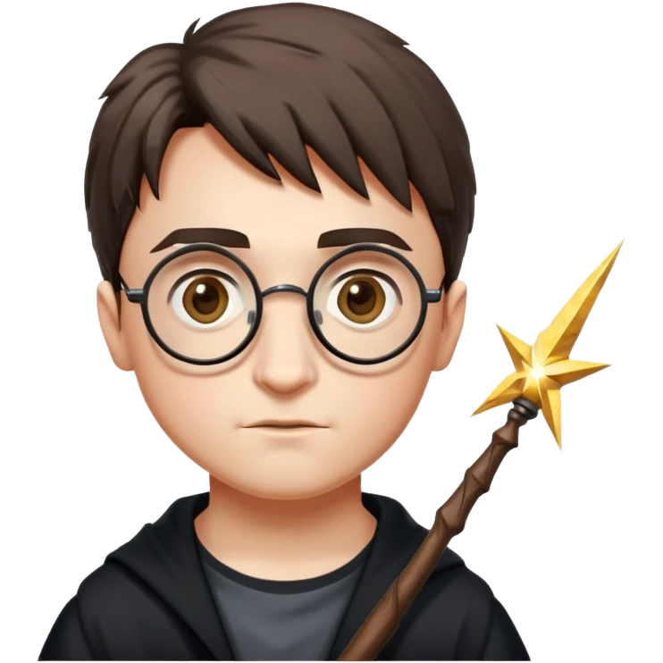 harry potter with round glasses, lightning scar, and wand emoji