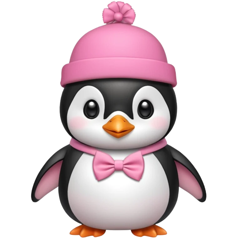 Pink cute Penguin wear cute bow tie in its hat emoji
