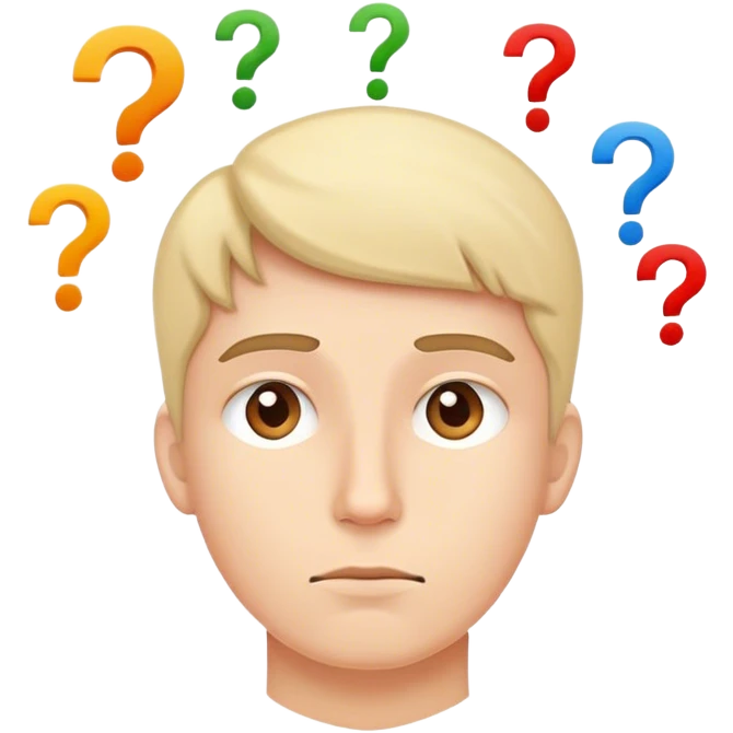 думающий человек с вопросами над головой  emoji