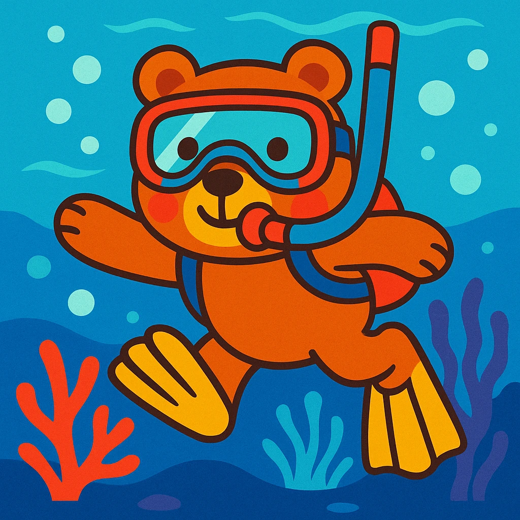 playful bear wearing scuba diving gear, detailed, vibrant colors emoji