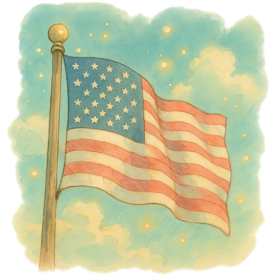 US flag, soft and whimsical ghibli style emoji