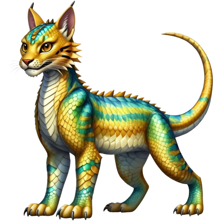 Shiny exotic iridescent Dragon-Tiger-type Lynx-Caracal-Crocodile-Bobcat-Fakémon-creature full body emoji
