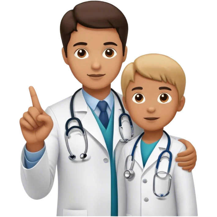 A doctor pointing at￼ a kid emoji