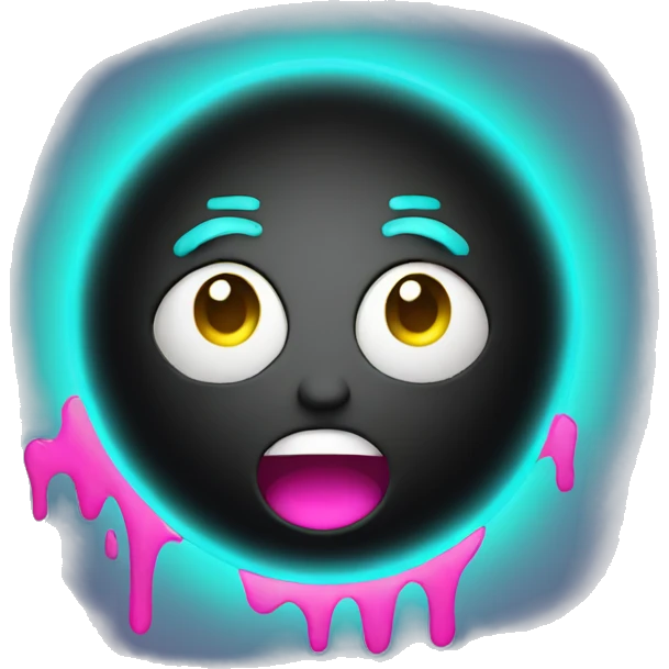 Shocked face with bright pink and turquoise glow around it emoji