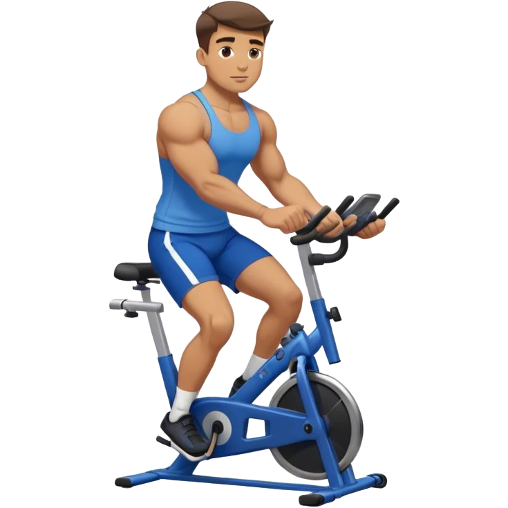 buff guy blue shorts black stationary bike emoji