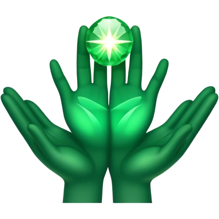 green hands rising, glowing green, with rays shining above emoji