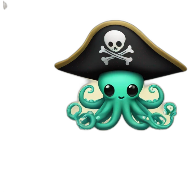 cute kraken with pirate hat hanging a black flag emoji