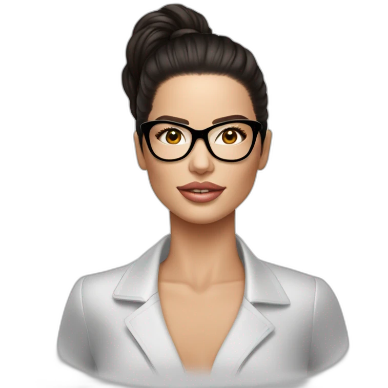 adriana lima, con cabello lacio y largo a la cintura, con lentes claros emoji