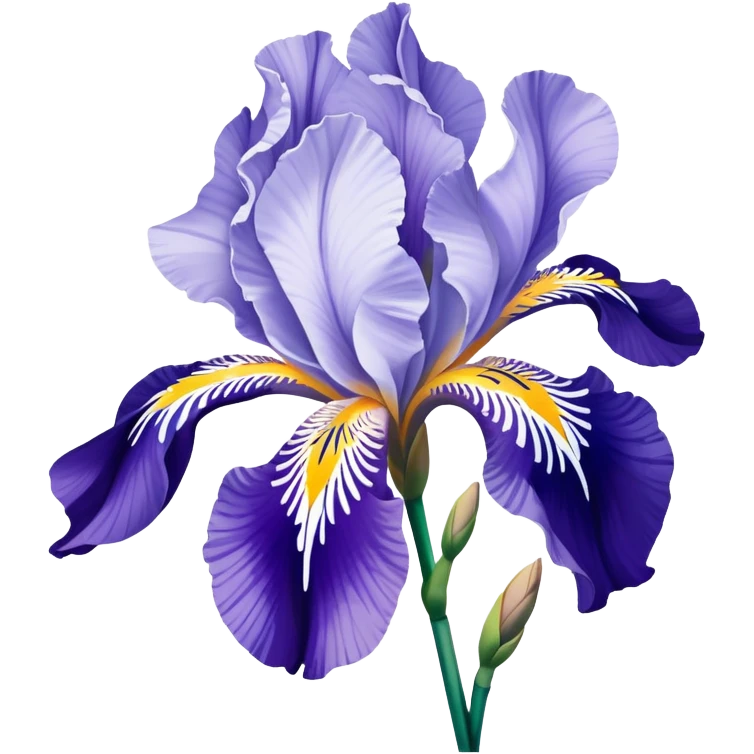 Japanese style iris flower (hanashobu) with elegant simplified lines like in ukiyo-e art, blue-purple color, traditional composition with flowing brush-like strokes emoji