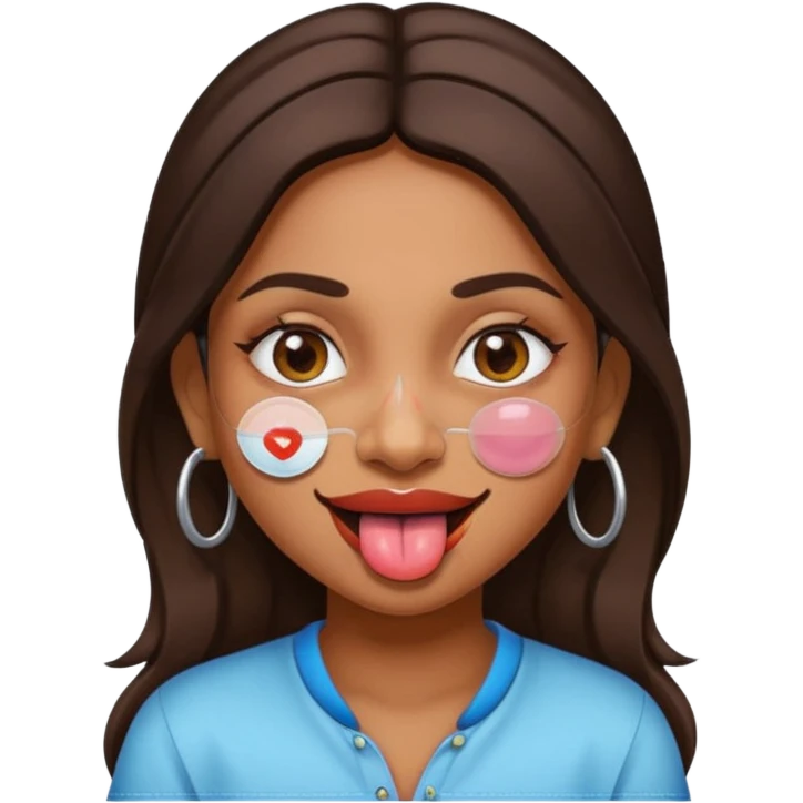 make a tongue sticking out expression for this indian girl that has transparent under ey patches emoji