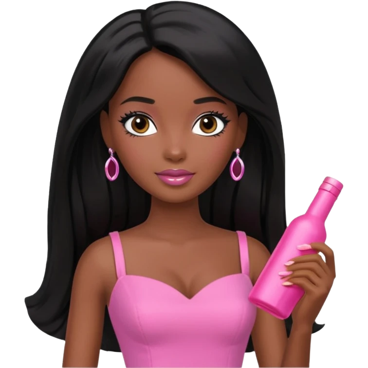 Darker skin Black barbie, long black  hair, pink dress emoji