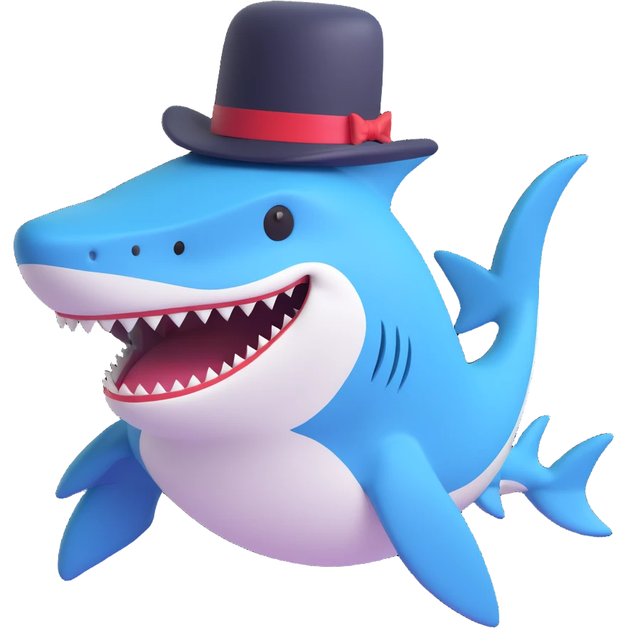 playful and charming shark wearing a top hat emoji