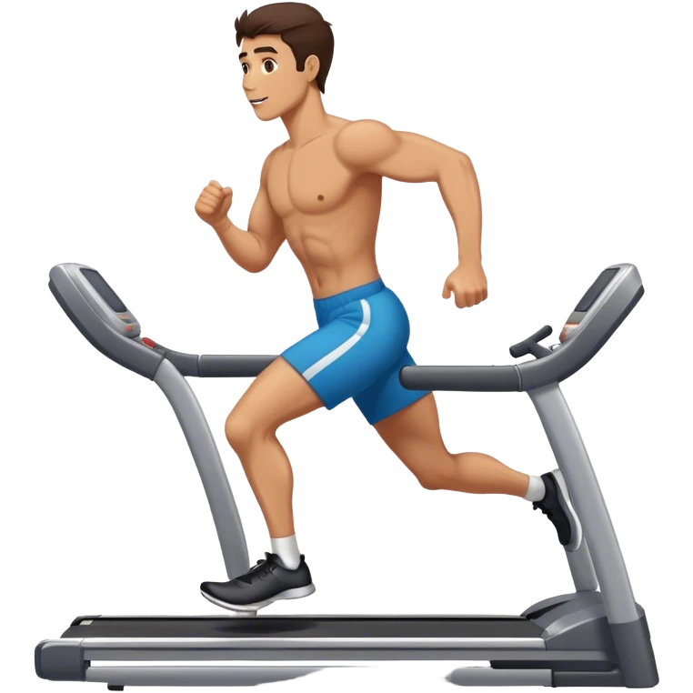 brunette buff guy running on treadmill emoji