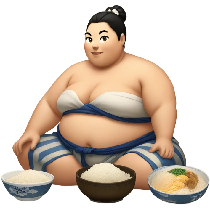 Female sumo wrestler eating emoji