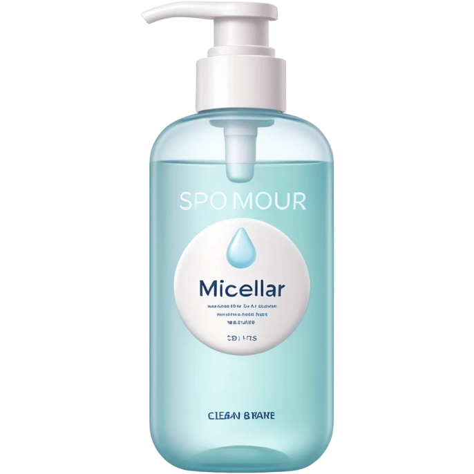 Micellar water cleanser bottle, minimalist, rounded, soft pastel colors, SOS skin care emoji