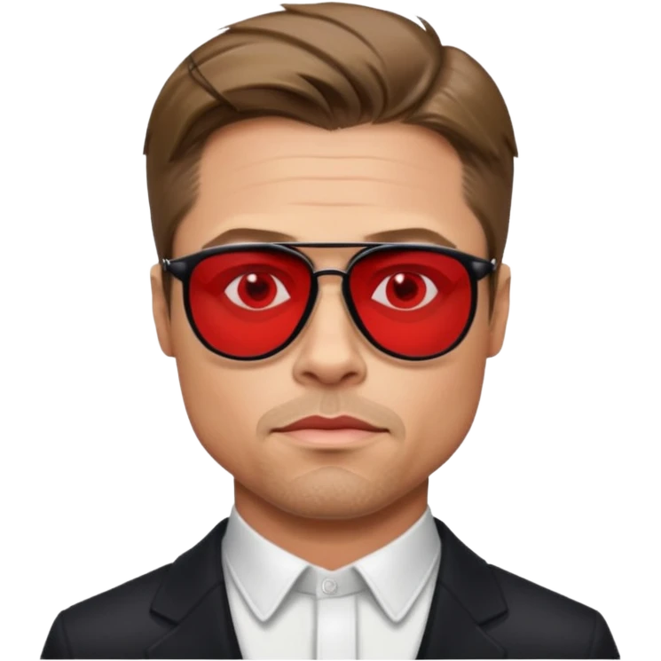 Brad Pitt, wearing dark glasses with red lenses, very serious emoji