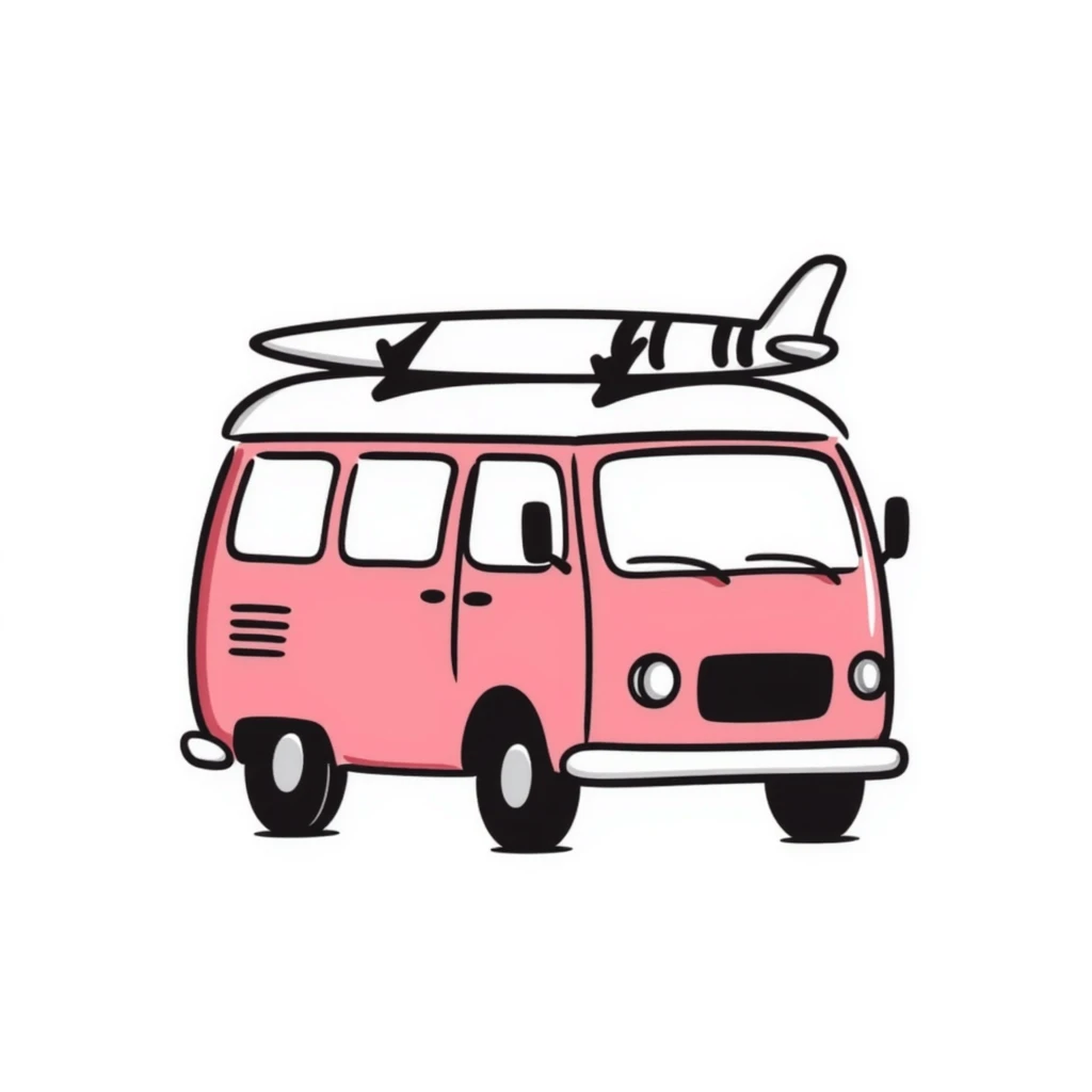 pink van with a surf board on it emoji