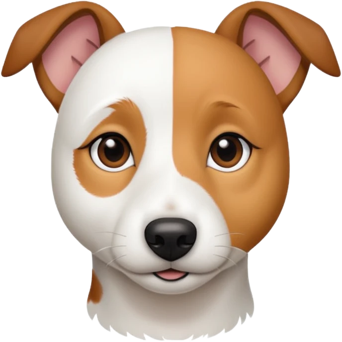 a fully white jack russell the size of a kelpie with a half white face emoji