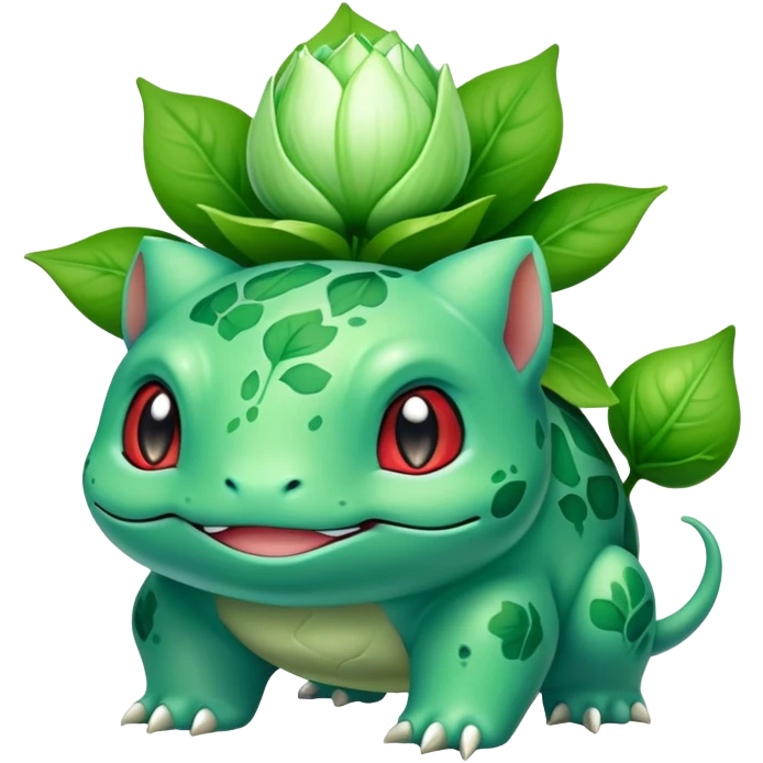 Bulbasaur with a small green unopened plant bulb with layered petals esembling a bud on back emoji