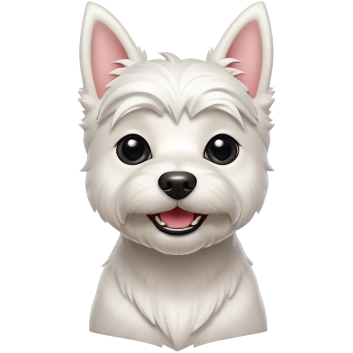 Cinematic Comical West Highland White Terrier Portrait Emoji, Head tilted dramatically with an exaggeratedly shocked or amused expression, featuring a sleek, pristine white coat with perky ears and wide, expressive dark eyes filled with playful disbelief, Simplified yet hilariously expressive features, highly detailed, glowing with a slightly sassy glow, high shine, dramatic yet playful, stylized with an air of cheeky mischief, bright and endearing, soft glowing outline, capturing the essence of a spirited and over-the-top companion, so meme-worthy it feels like it could side-eye its way into internet fame instantly! emoji