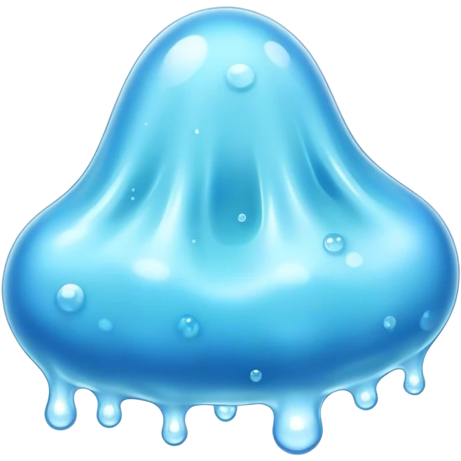 Cinematic Realistic Clear Blue Slime, glossy and translucent with a soft blue hue, light reflecting off its smooth surface, subtle bubbles trapped inside, slightly jiggling with movement, delicate highlights enhancing its wet and squishy texture, glowing with a soft, magical aura. emoji