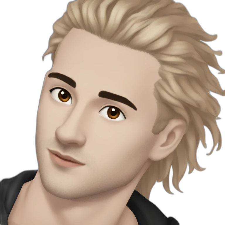 caucasian man 23 years old with dye white hair and brown eyes and brown eyebrow, black piercing in earlobe, black peircing in nose emoji