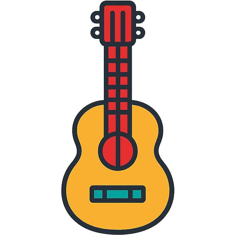 guitar icon, color outline style, black outlines with subtle color fill, friendly and approachable emoji