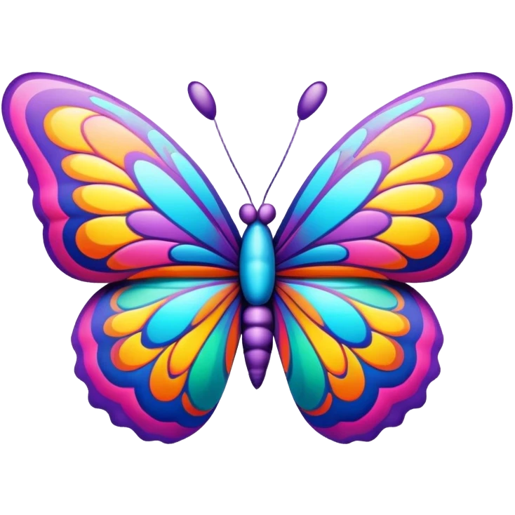 3D, psychedelic colored hippie style butterfly emoji