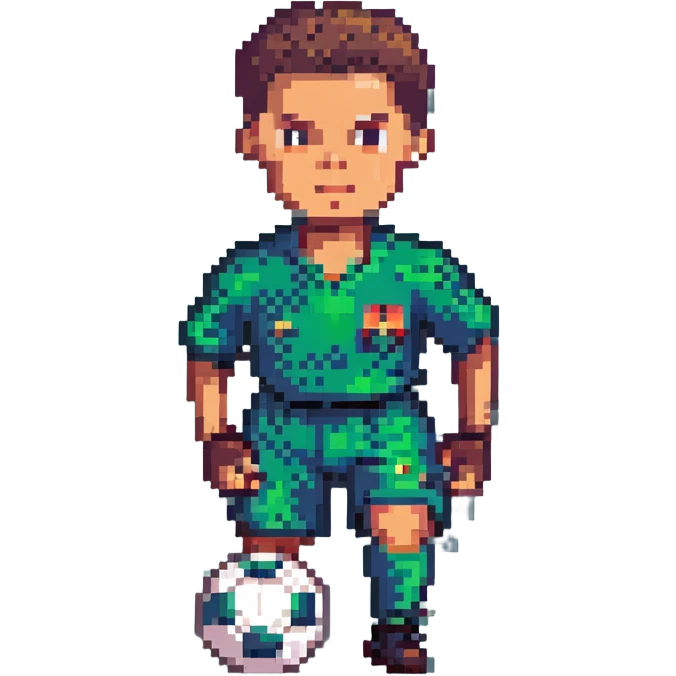 Ronaldo dribbling a soccer ball, retro video game look emoji