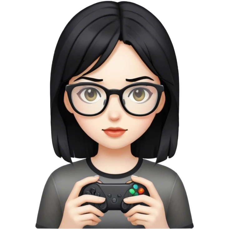 gamer, black hair girl with glasses emoji