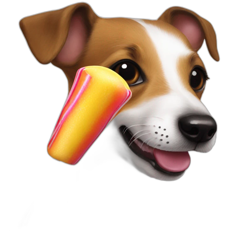 A jack russell licking a giant lolipop emoji
