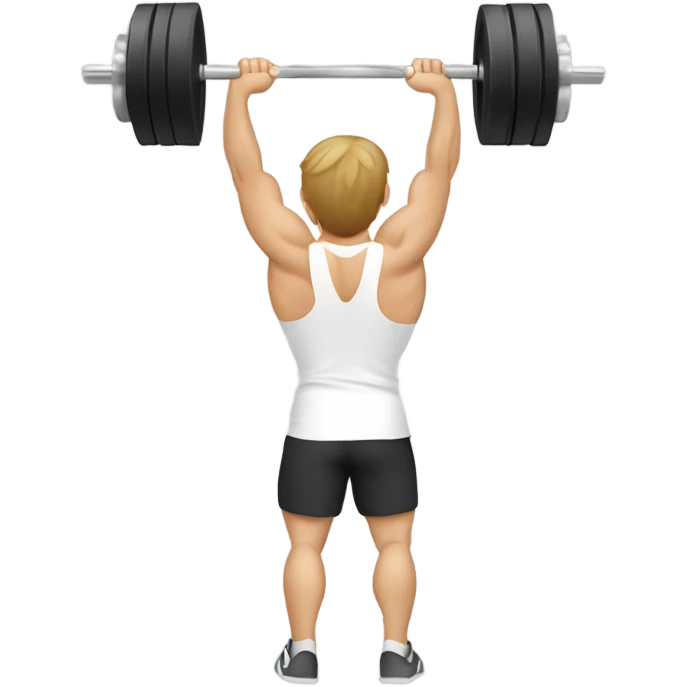 White man with light brown hair at gym squating with barbell from back view emoji