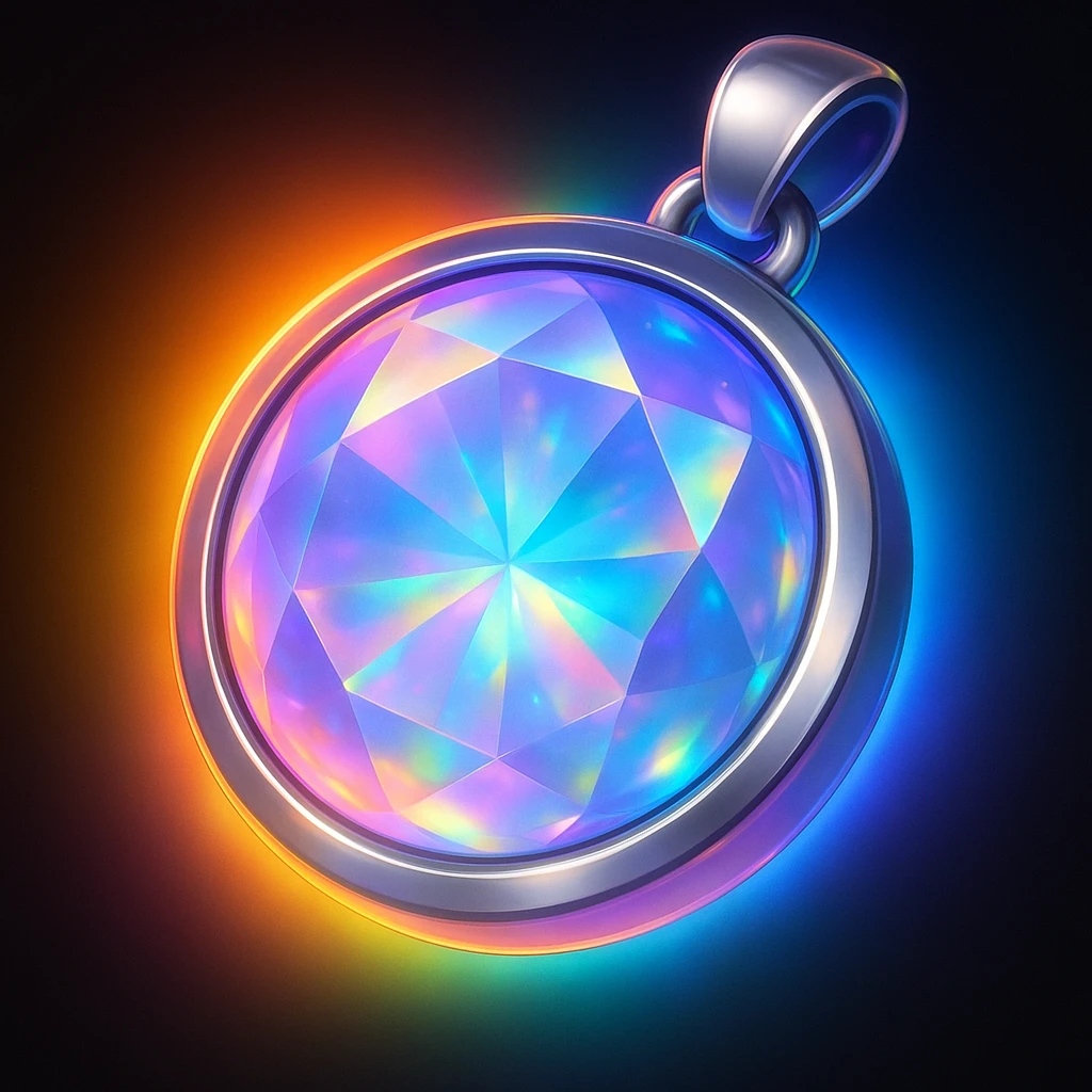 Add an iridescent glow to the blue moonstone holographic gem charm with silver metal frame, keep emoji style, no gemstone accents emoji