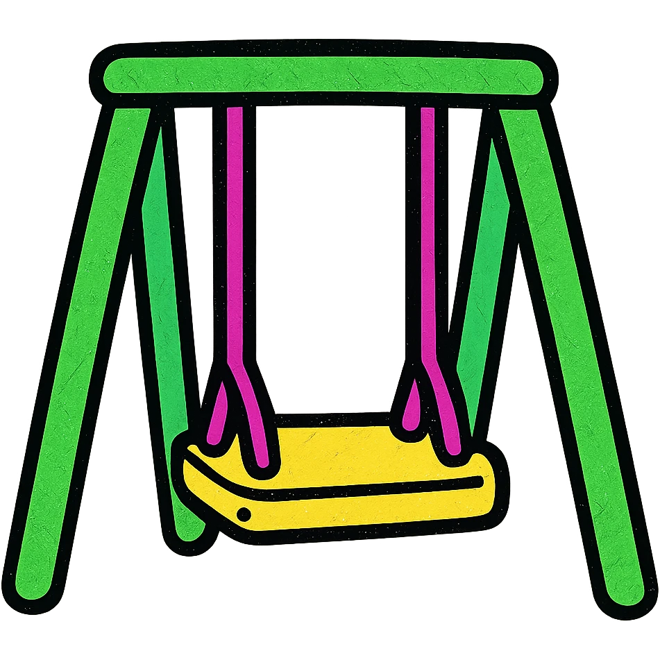 cartoon playground swing-set with green frame and one yellow seat, vibrant colors emoji