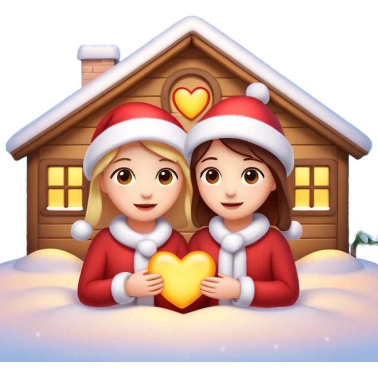 Romantic Christmas emoji illustration, warm glow, soft snow, heart-shaped light, intimate and gentle atmosphere, feeling of closeness. emoji