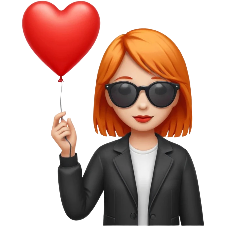 orange hair girl with sun glasses holding red heart balloon emoji