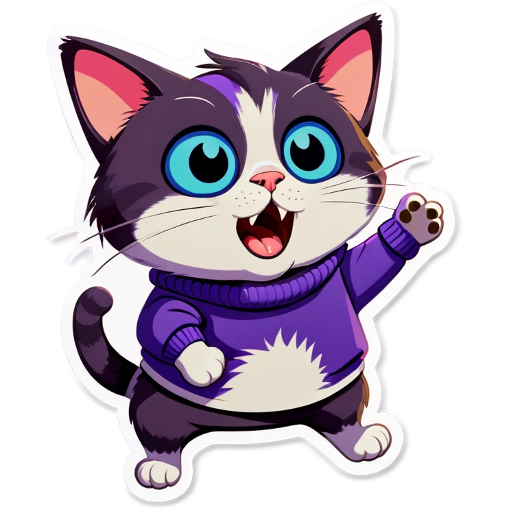 The cat in the purple sweater is surprised emoji