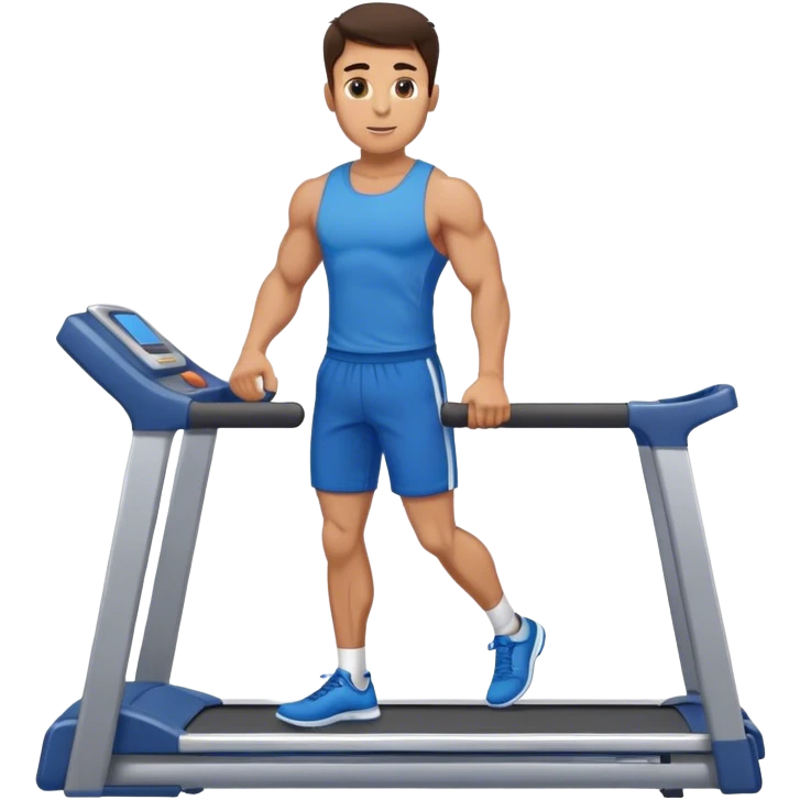 brunette male bodybuilder blue shorts treadmill emoji