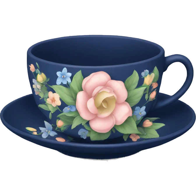 Floral navy blue tea cup  emoji