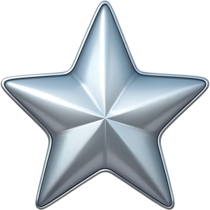 Chrome silver star emoji, iOS emoji style, glossy metallic surface, soft reflections, minimalistic, centered, clean white background, high detail, smooth gradients emoji