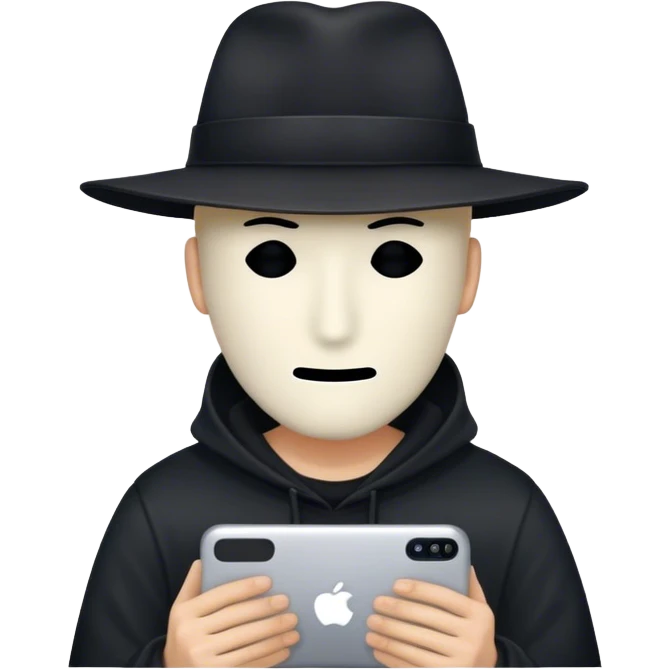 Hacker wearing black hat with no face emoji