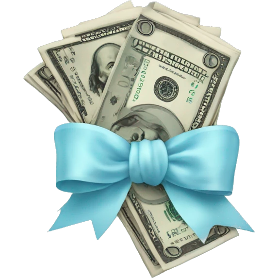 A bunch of dollars, tied with a pastel pale blue bow emoji